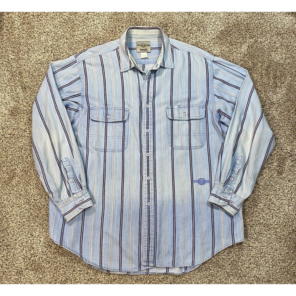 Vintage Wrangler Rugged Wear Work Shirt Men’s XL Long Sleeve Western Cowboy